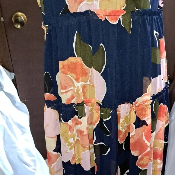 Maurices sundress, size M navy blue with orange, pink, taupe, and olive green - Picture 3 of 6